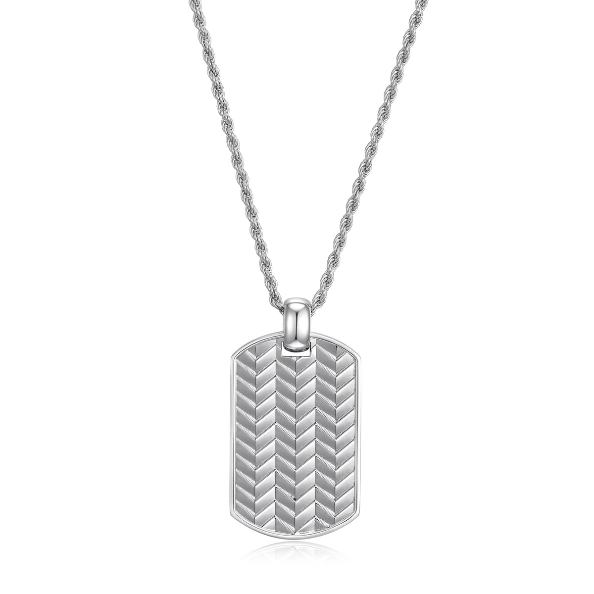 FINAL SALE - Silver Dog Tag with Chevron Pattern Pendant.