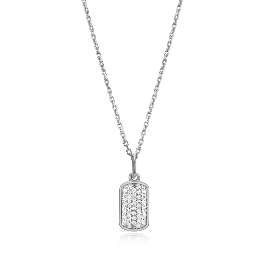 Lab-Grown Diamond Silver ID Tag Necklace, 18"