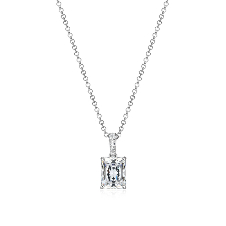 Sterling Silver Emerald Cut Diamondlite CZ Pendant with Hidden Halo