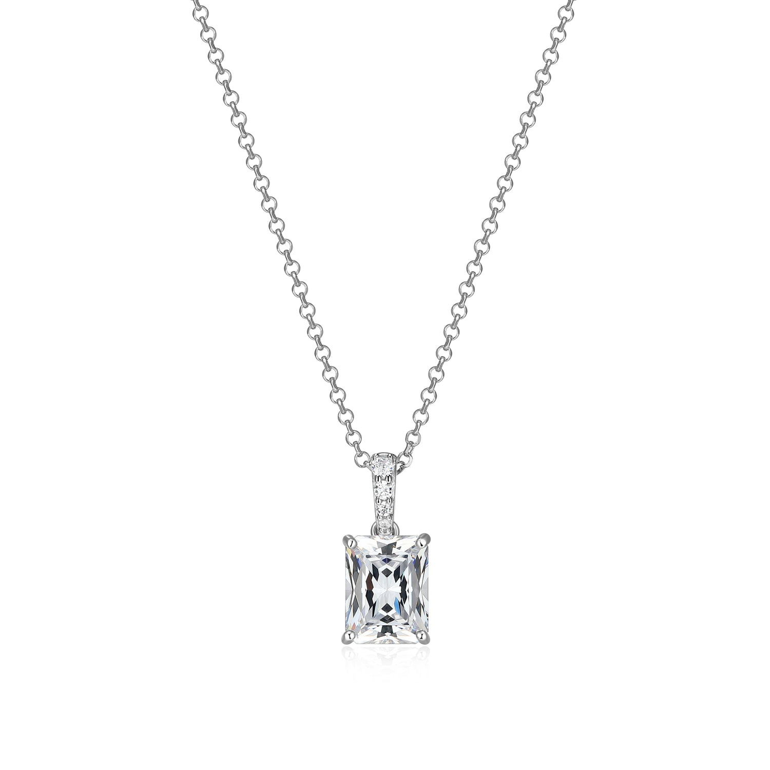 Sterling Silver Emerald Cut Diamondlite CZ Pendant with Hidden Halo