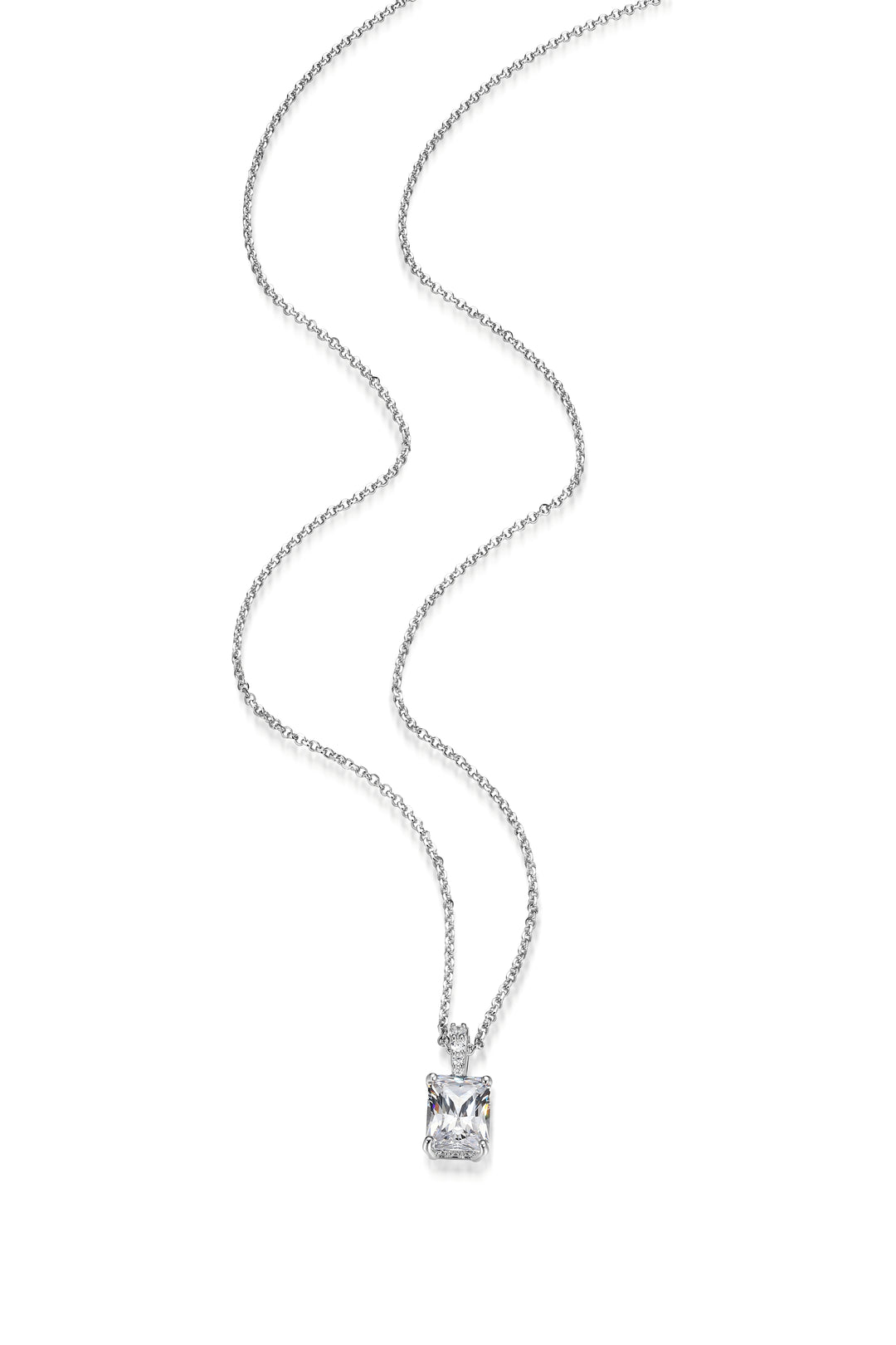 Sterling Silver Emerald Cut Diamondlite CZ Pendant with Hidden Halo