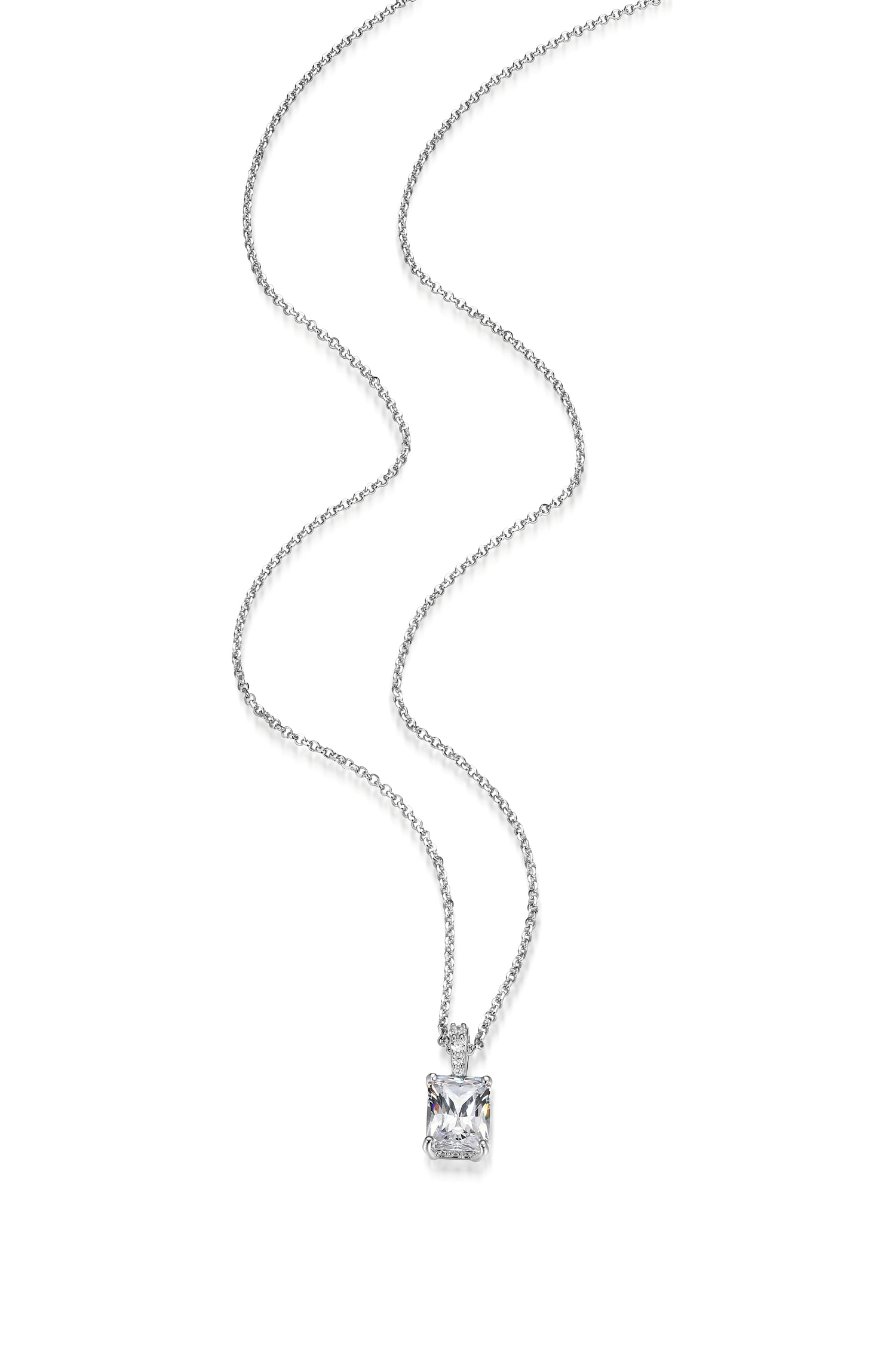 Sterling Silver Emerald Cut Diamondlite CZ Pendant with Hidden Halo