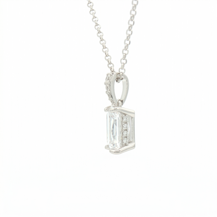 Sterling Silver Emerald Cut Diamondlite CZ Pendant with Hidden Halo