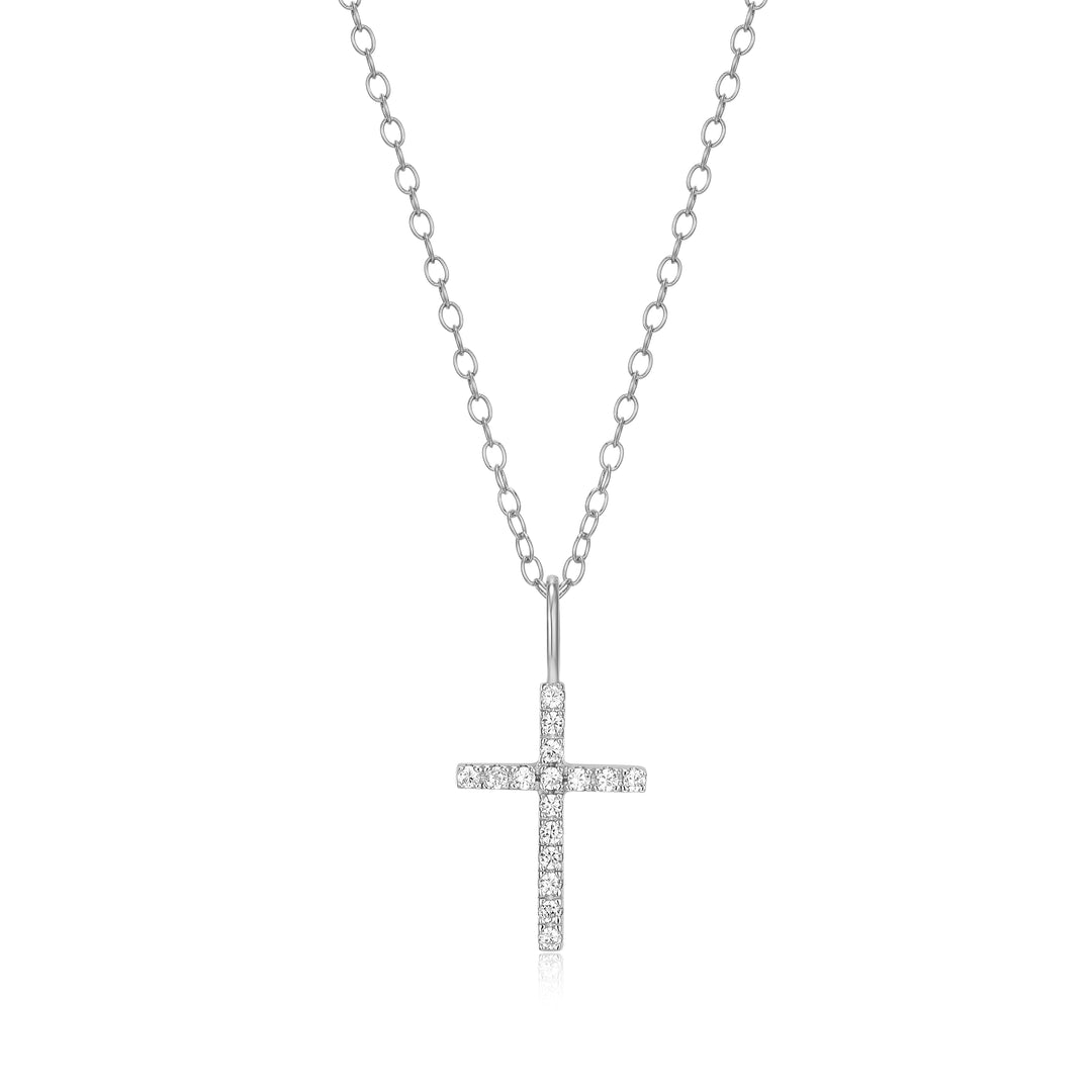 "M" Lab-Created Diamond Sterling Silver Cross Necklace