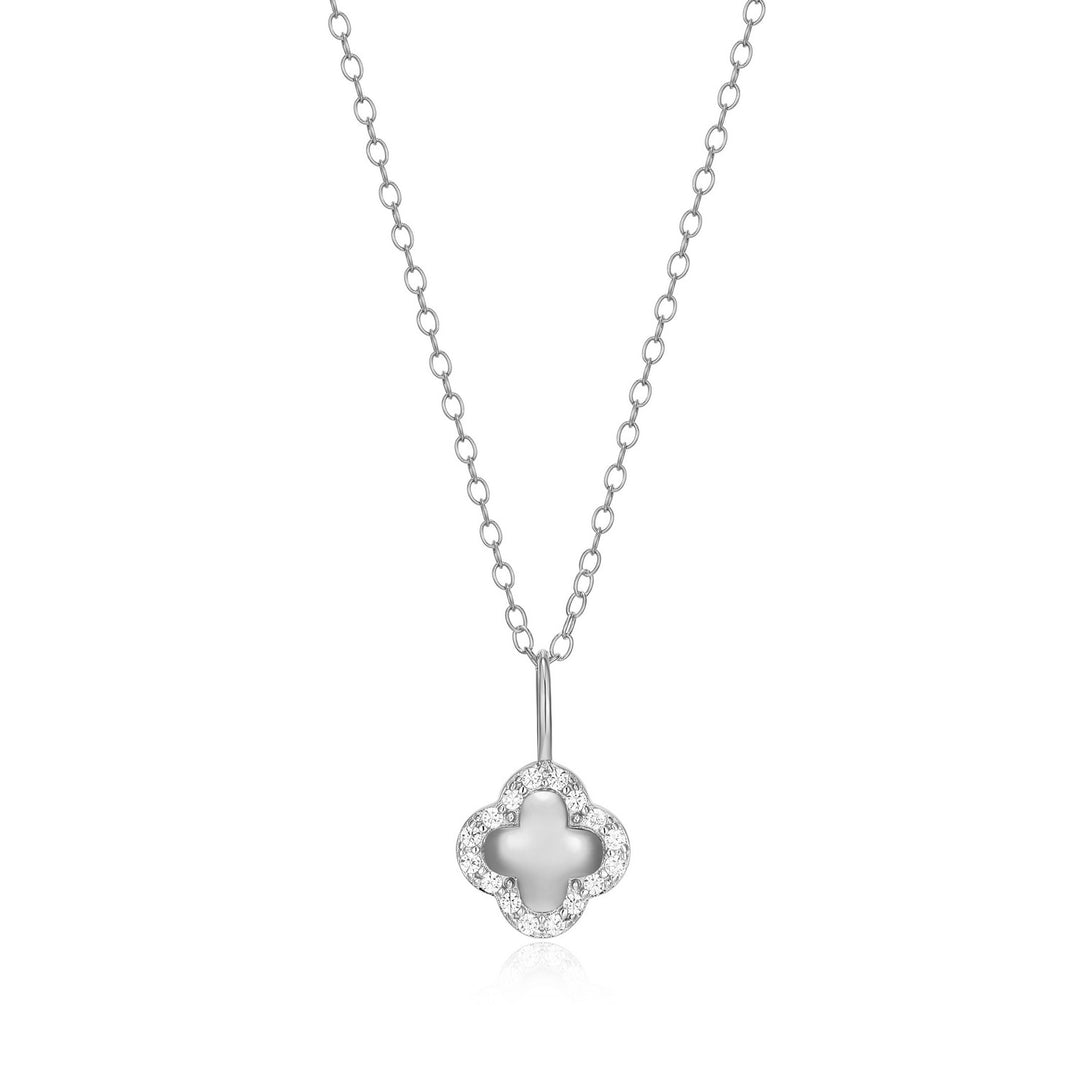 Lab-Grown Diamond Silver Clover Pendant, 18"