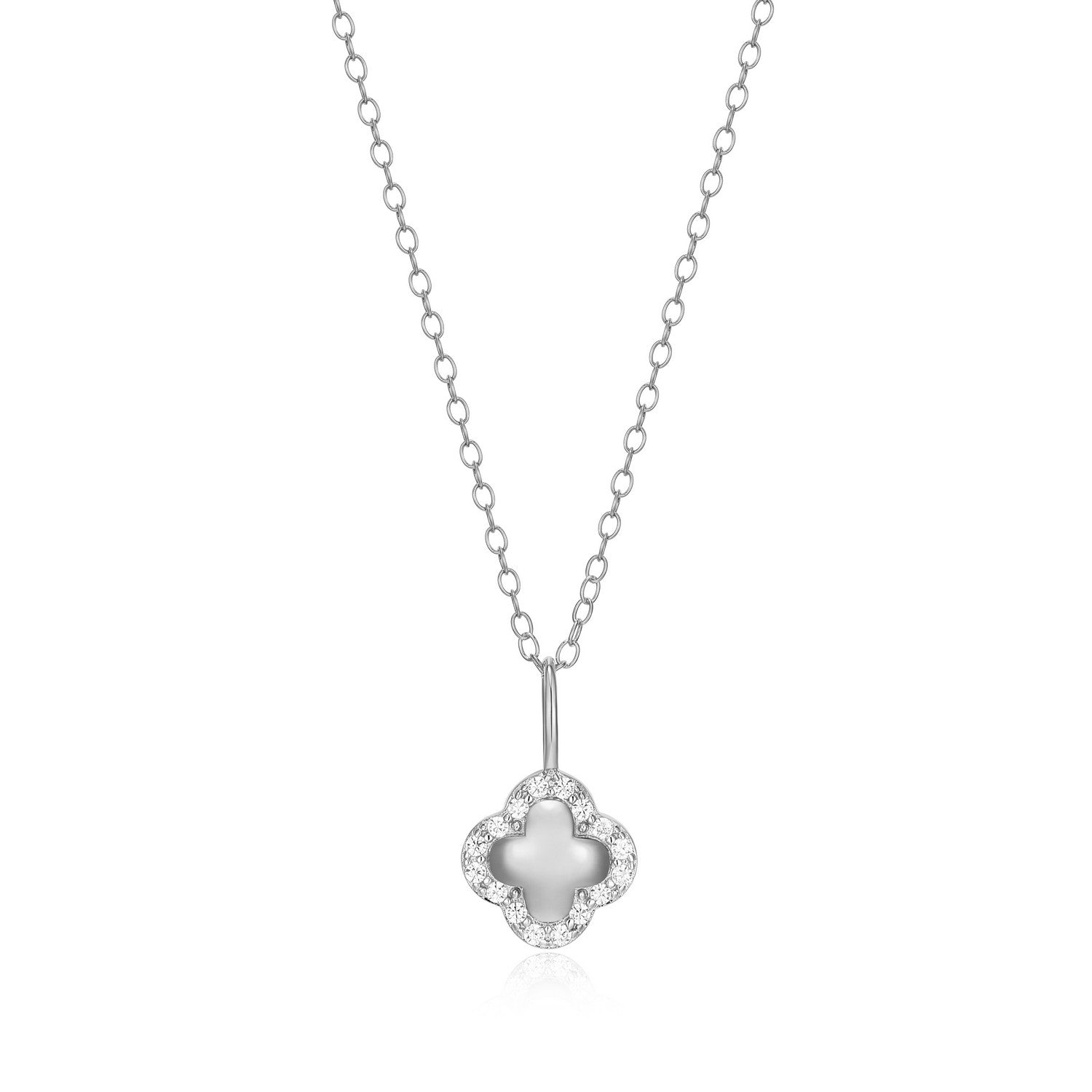 Lab-Grown Diamond Silver Clover Pendant, 18"