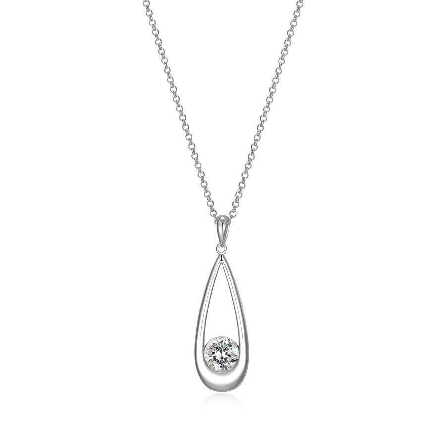 Sterling Silver Round Diamondlite CZ Drop Pendant