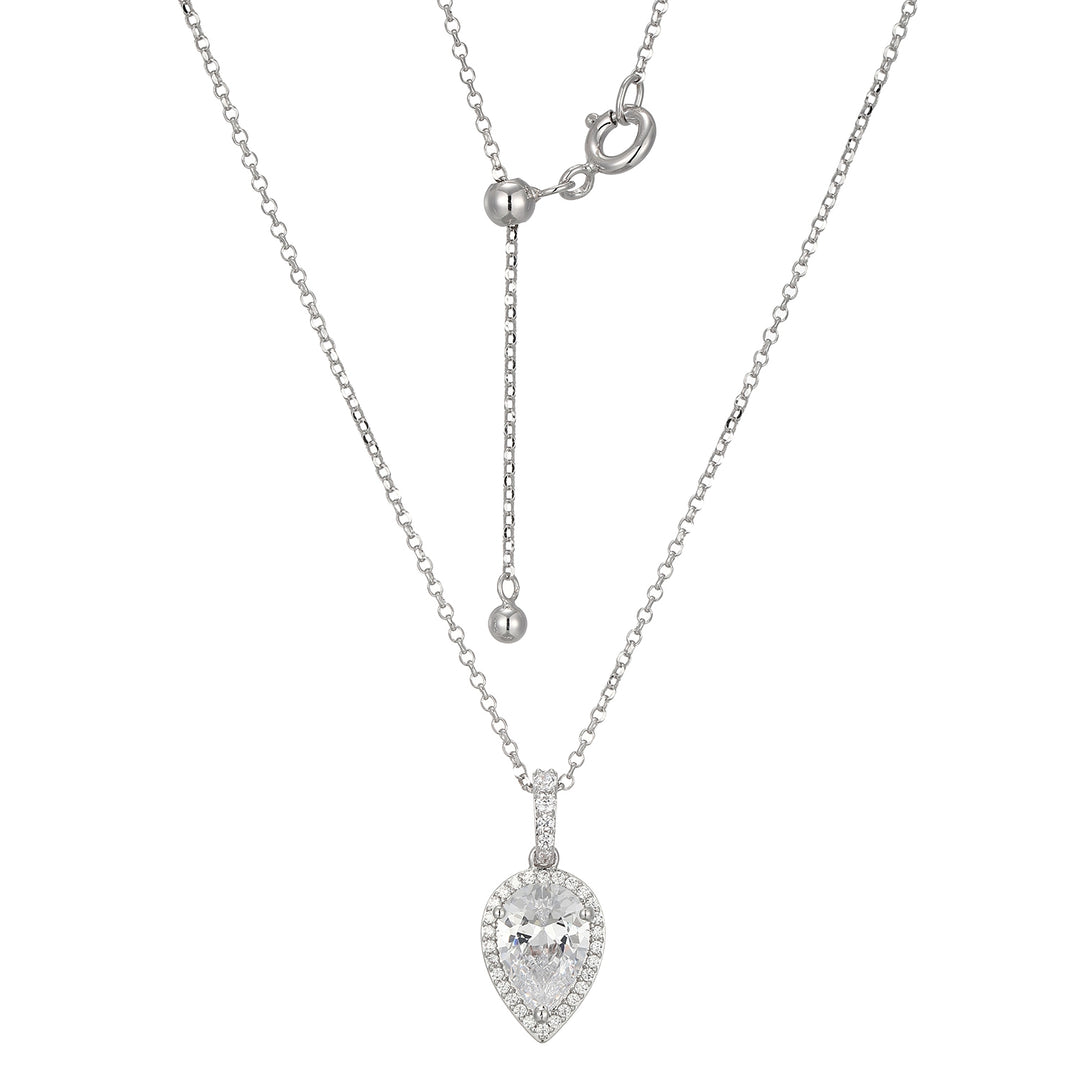 10x 7mm Pear Shaped Halo Silver Necklace, 19"