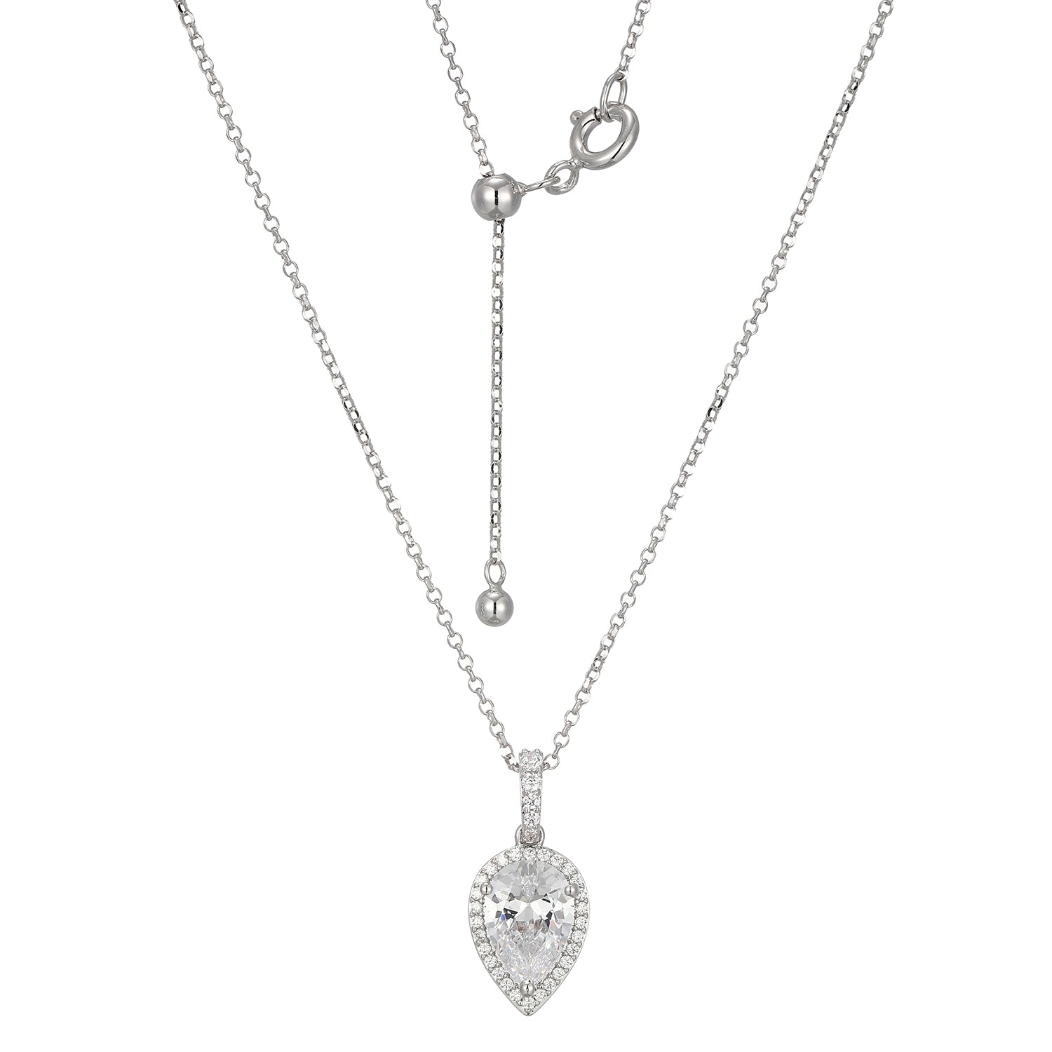 10x 7mm Pear Shaped Halo Silver Necklace, 19"