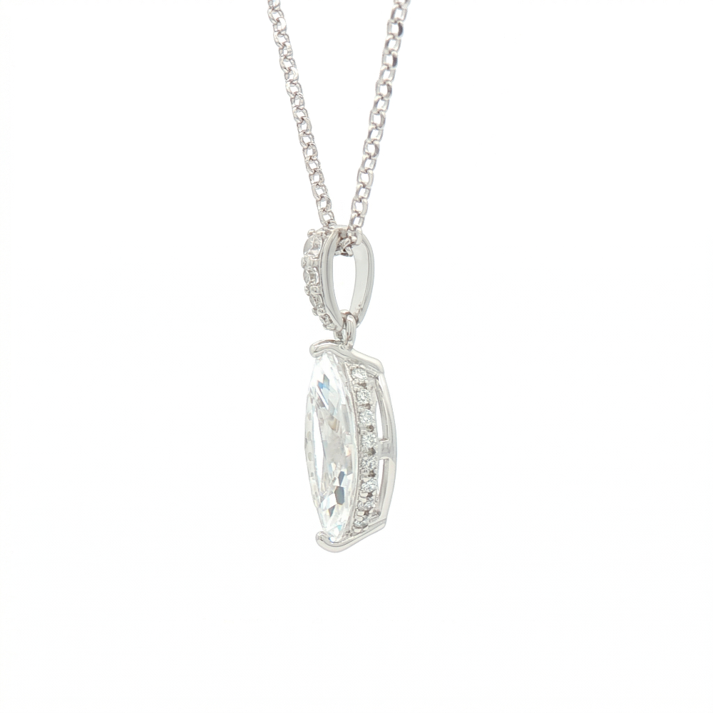 Sterling Silver Marquise Diamondlite CZ Pendant with Hidden Halo