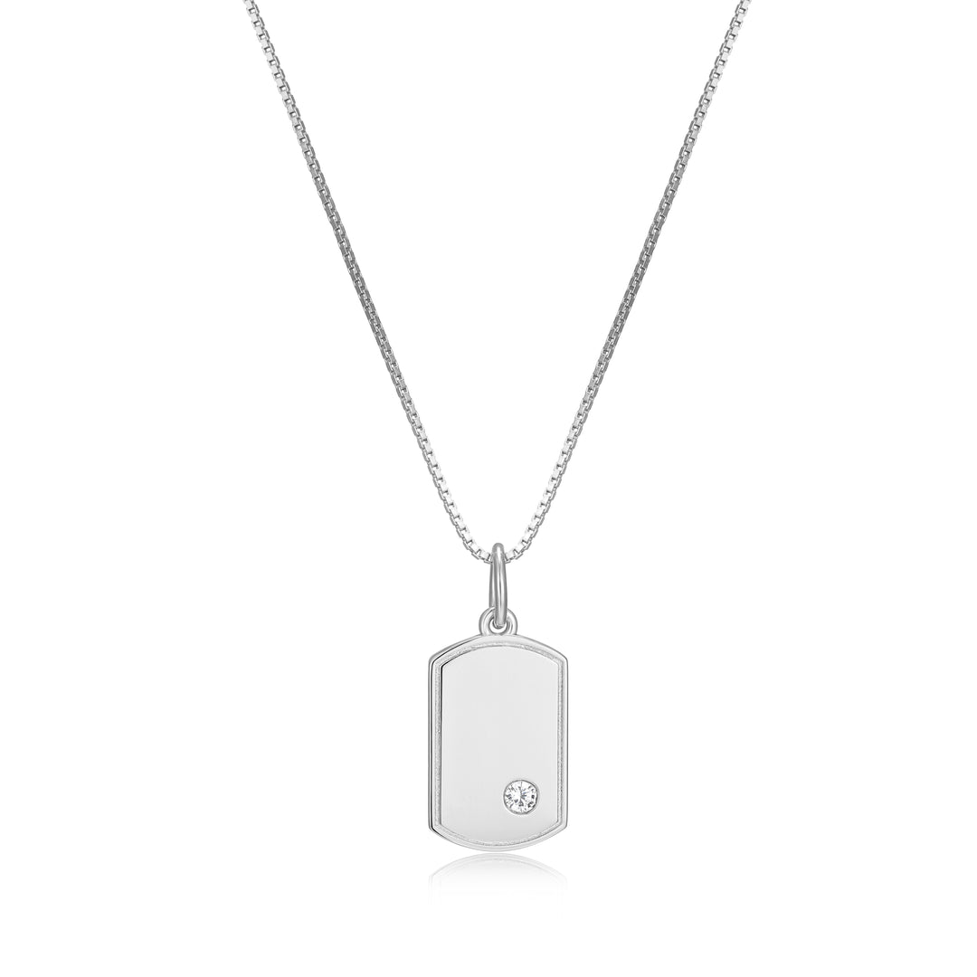 Engravable Sterling Silver Small Dog Tag Necklace