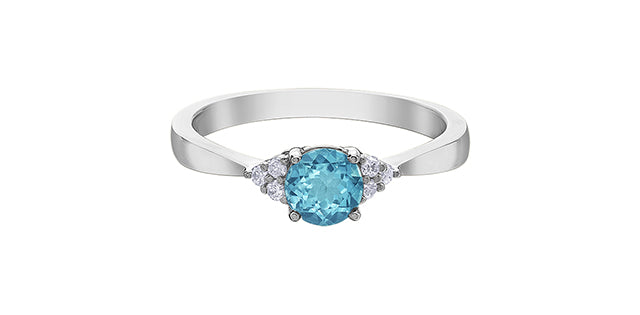 10K White Gold Round Blue Topaz & Diamond Ring