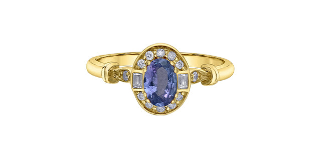 Diamond Days: 10kt Yellow Gold Oval Tanzanite & Diamond Halo Ring