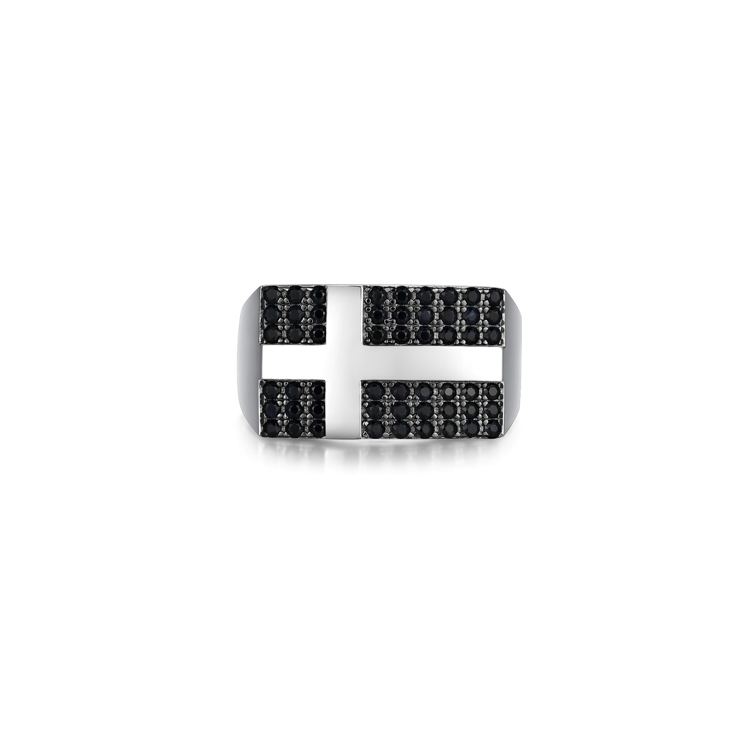 ETHOS "Black Ice" Gun Coloured Sterling Silver Cross Signet Ring