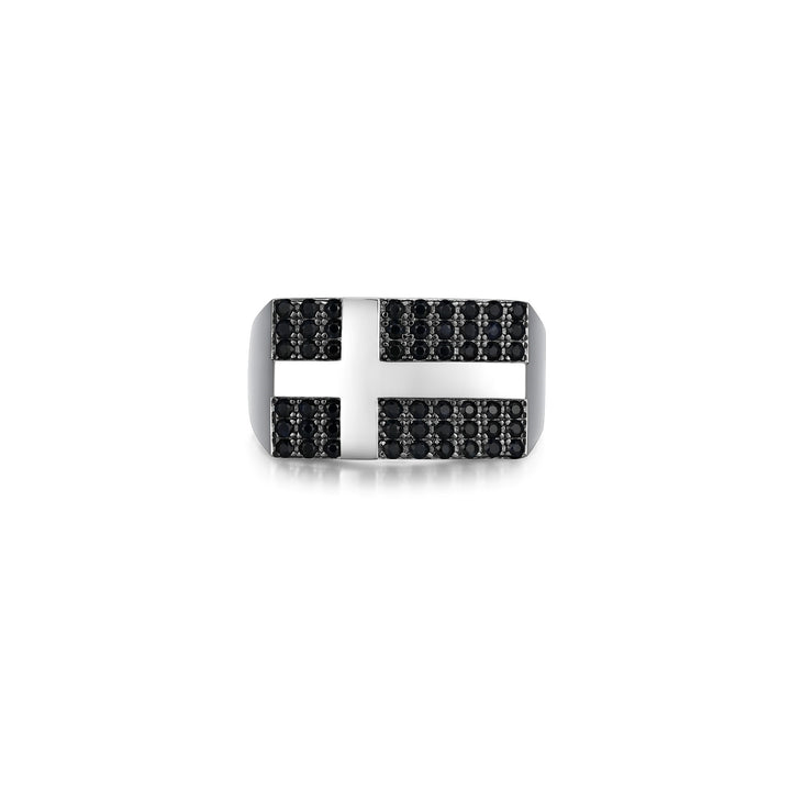 ETHOS "Black Ice" Gun Coloured Sterling Silver Cross Signet Ring