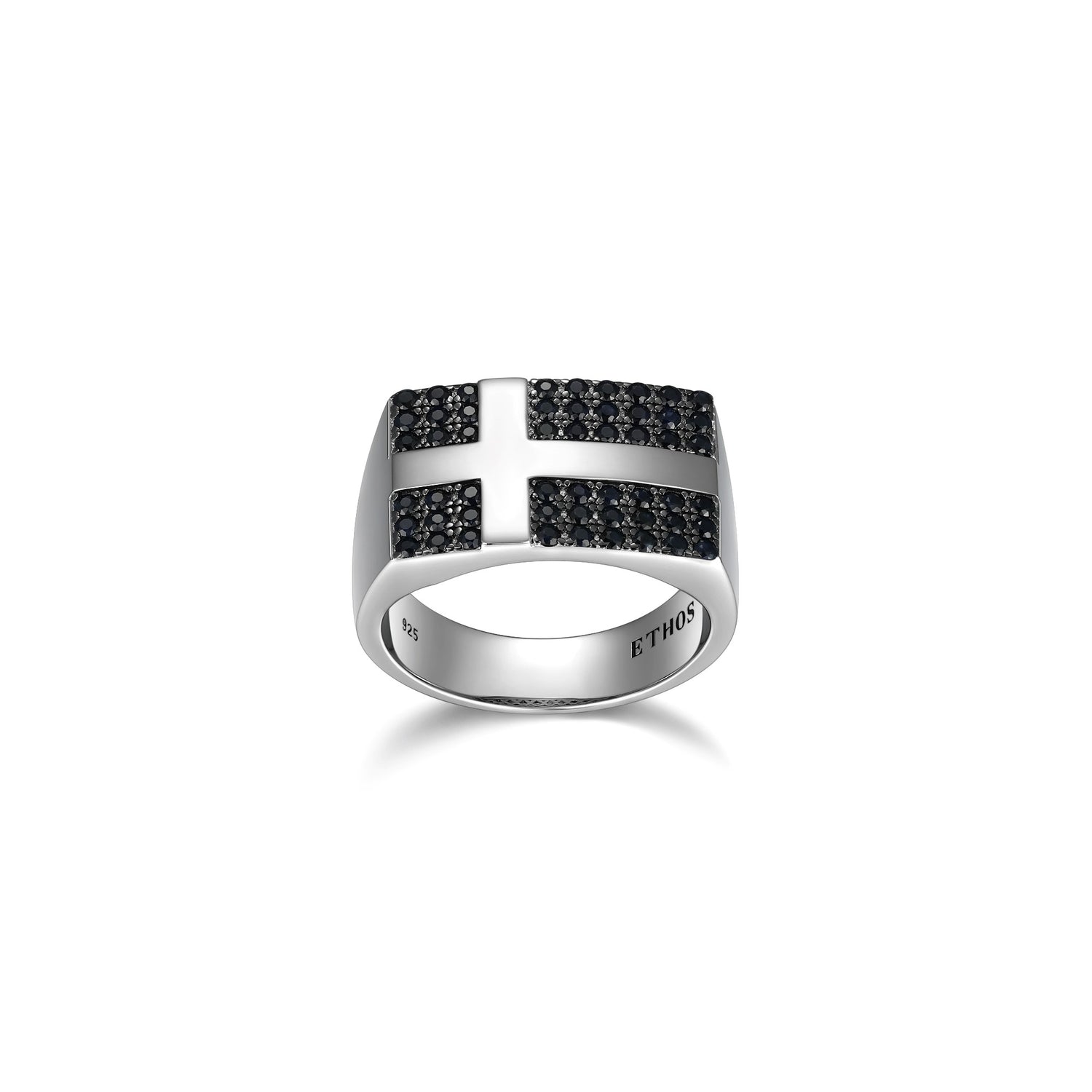 ETHOS "Black Ice" Gun Coloured Sterling Silver Cross Signet Ring