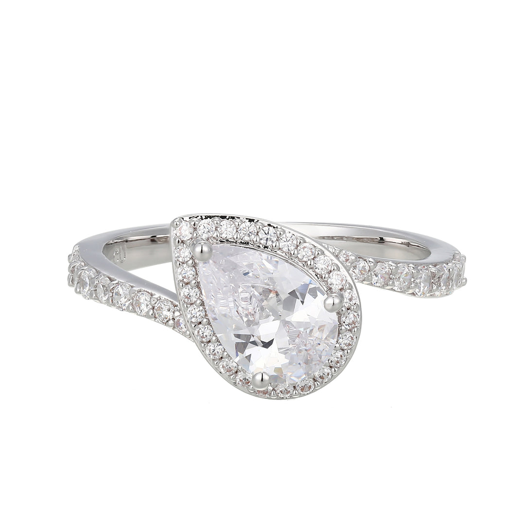 Sterling Silver Pear-Shaped Halo Bypass Ring