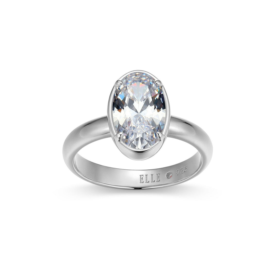 Rhodium-Plated Sterling Silver 11 x 7mm Oval Cubic Zirconia Solitaire Ring