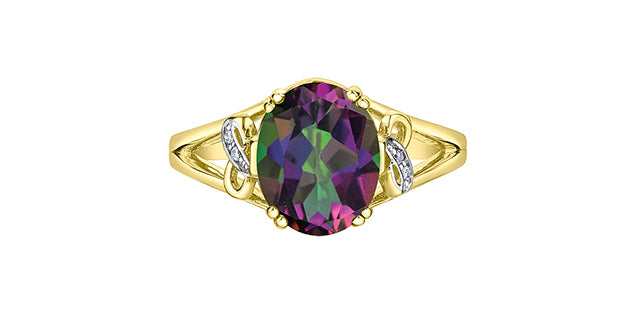 Diamond Days 10K Yellow Gold Oval Mystic Topaz Ring