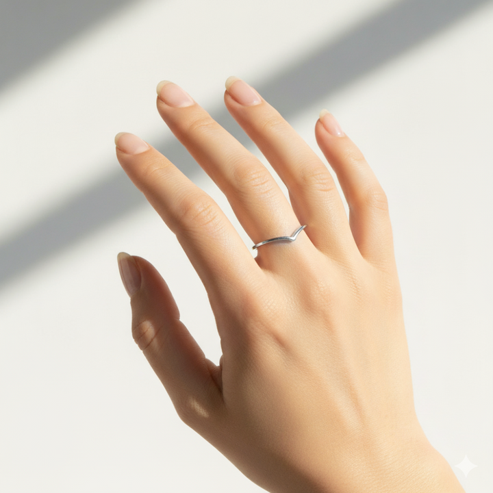 10K White Gold Chevron Stacking Ring