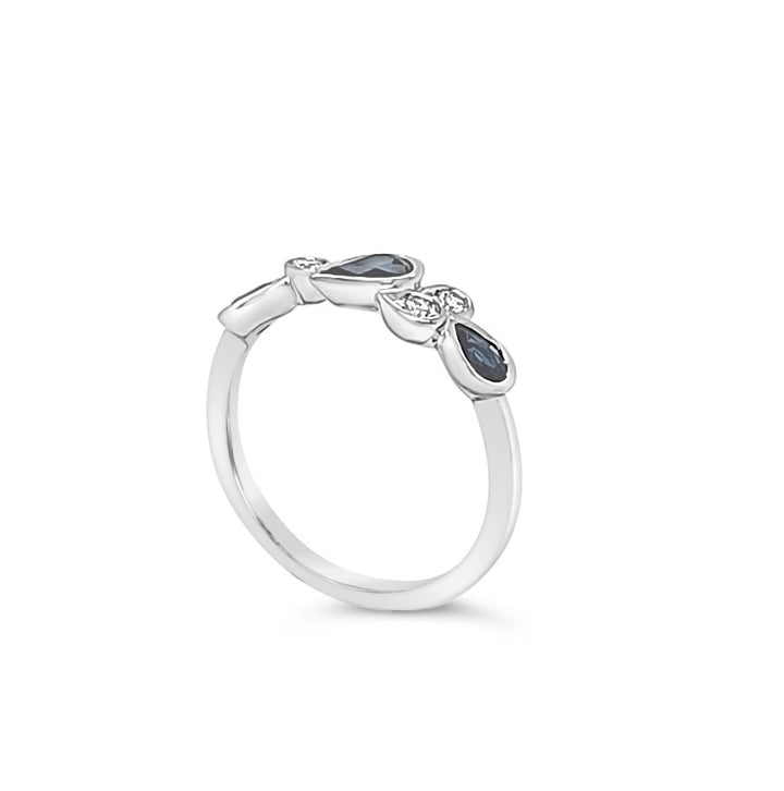 FINAL SALE- Max Strauss: 14kt Yellow Gold Pear-Cut Sapphire & Diamond Offset Ring