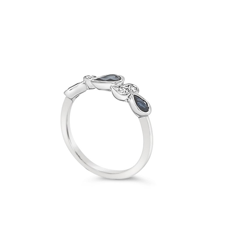 FINAL SALE- Max Strauss: 14kt Yellow Gold Pear-Cut Sapphire & Diamond Offset Ring
