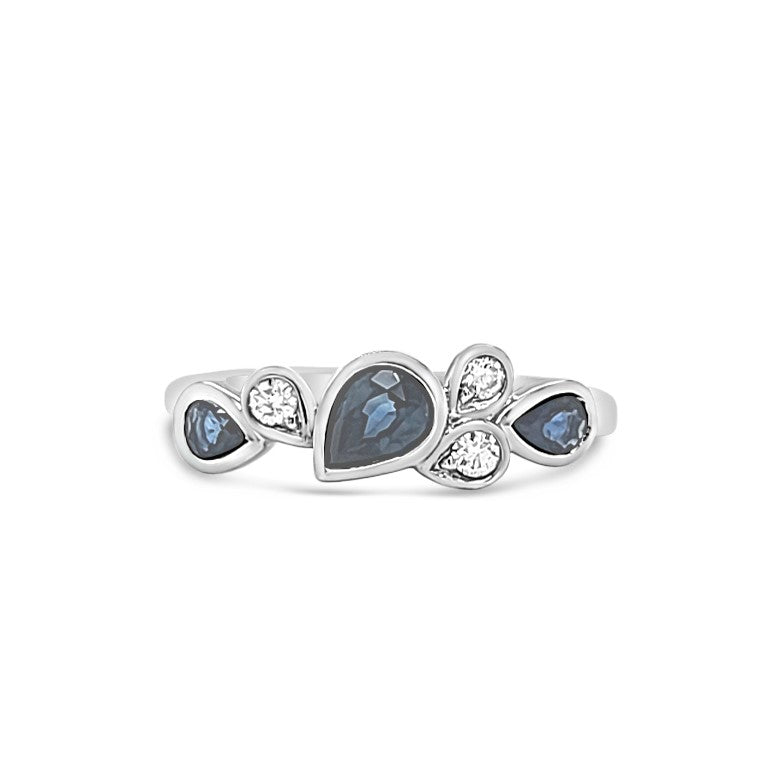 FINAL SALE- Max Strauss: 14kt Yellow Gold Pear-Cut Sapphire & Diamond Offset Ring