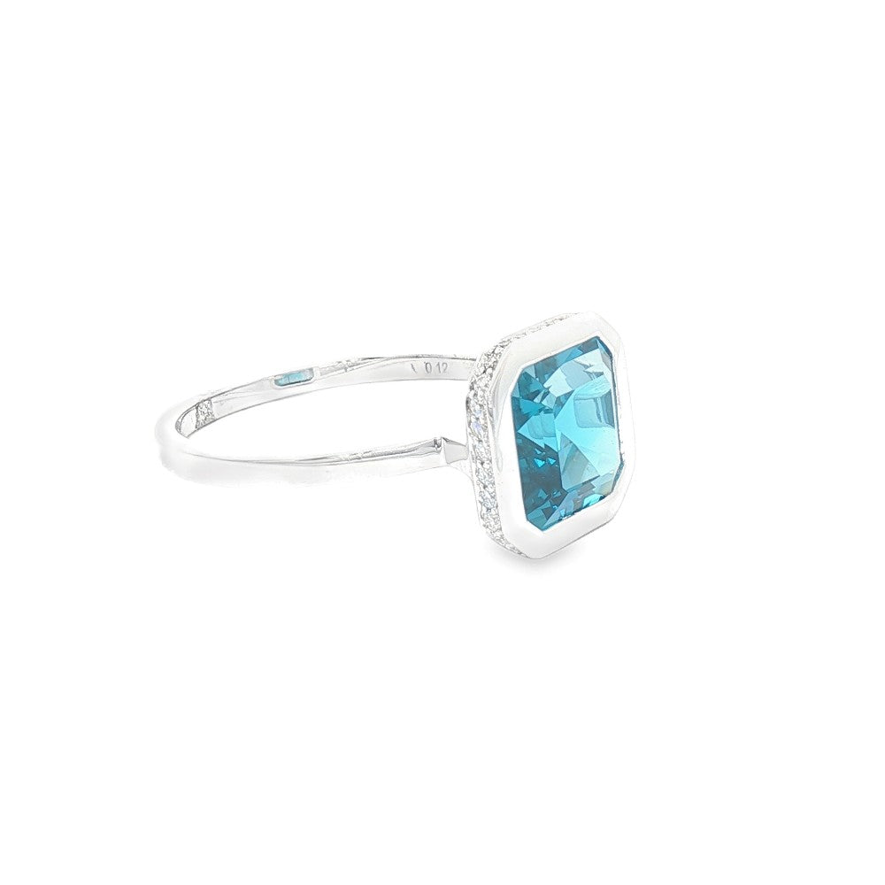 14K White Gold London Blue Topaz Hidden Halo Ring