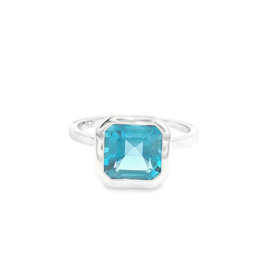14K White Gold London Blue Topaz Hidden Halo Ring