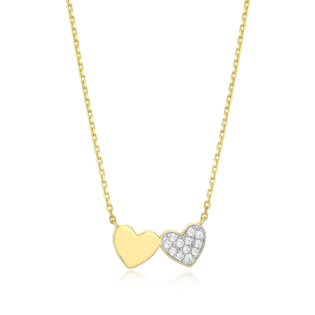 "M" Lab-Created Diamond Two-Tone Double Heart Necklace