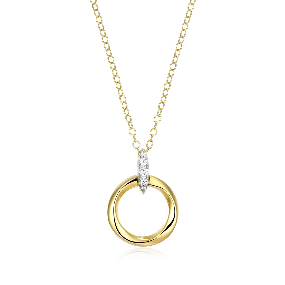 18k Gold-Plated Sterling Silver Knife-Edge Circle Link Necklace with Lab-Created Diamonds