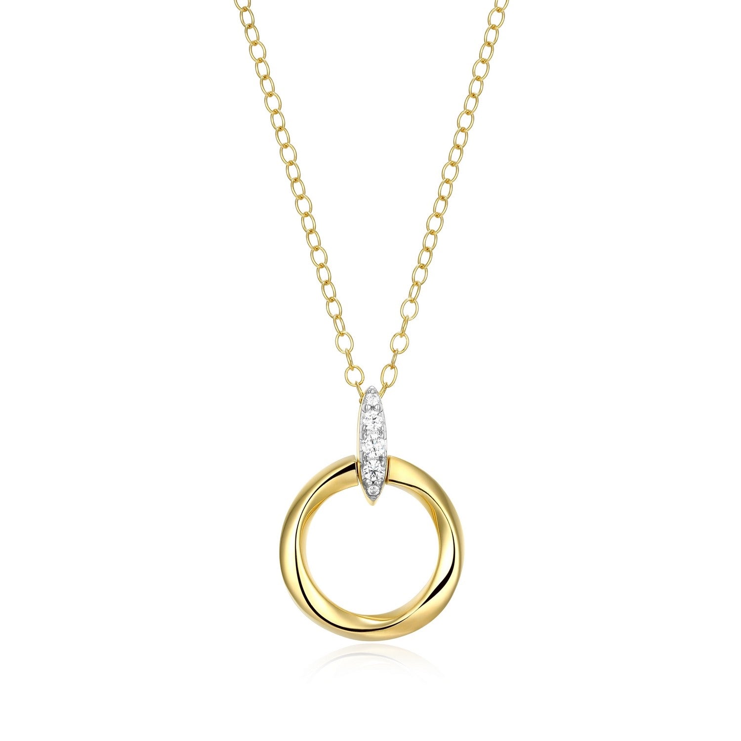 18k Gold-Plated Sterling Silver Knife-Edge Circle Link Necklace with Lab-Created Diamonds
