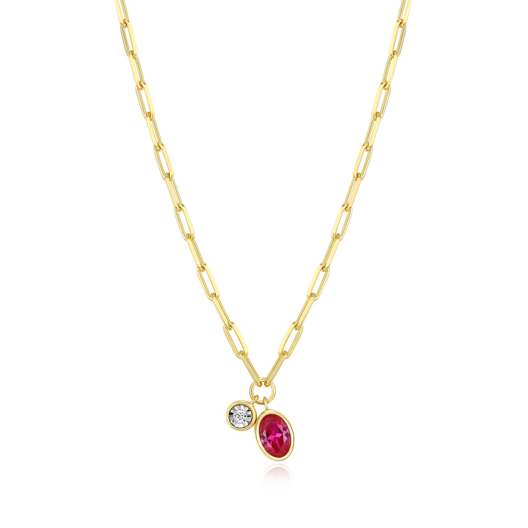 "M" July birthstone, gold-plat