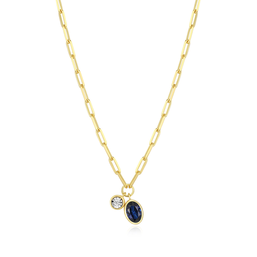 "M" September birthstone, gold