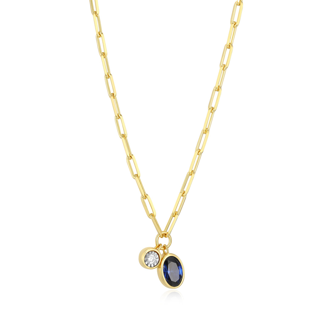 "M" September birthstone, gold