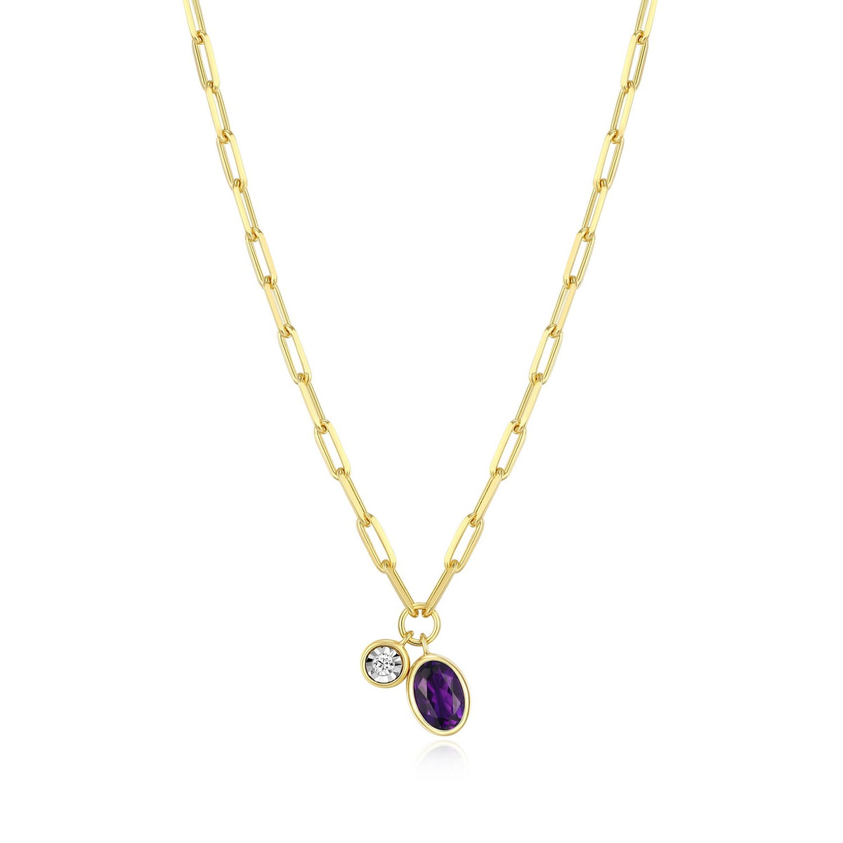 Amethyst & Lab-created Diamond Pendent, 18"