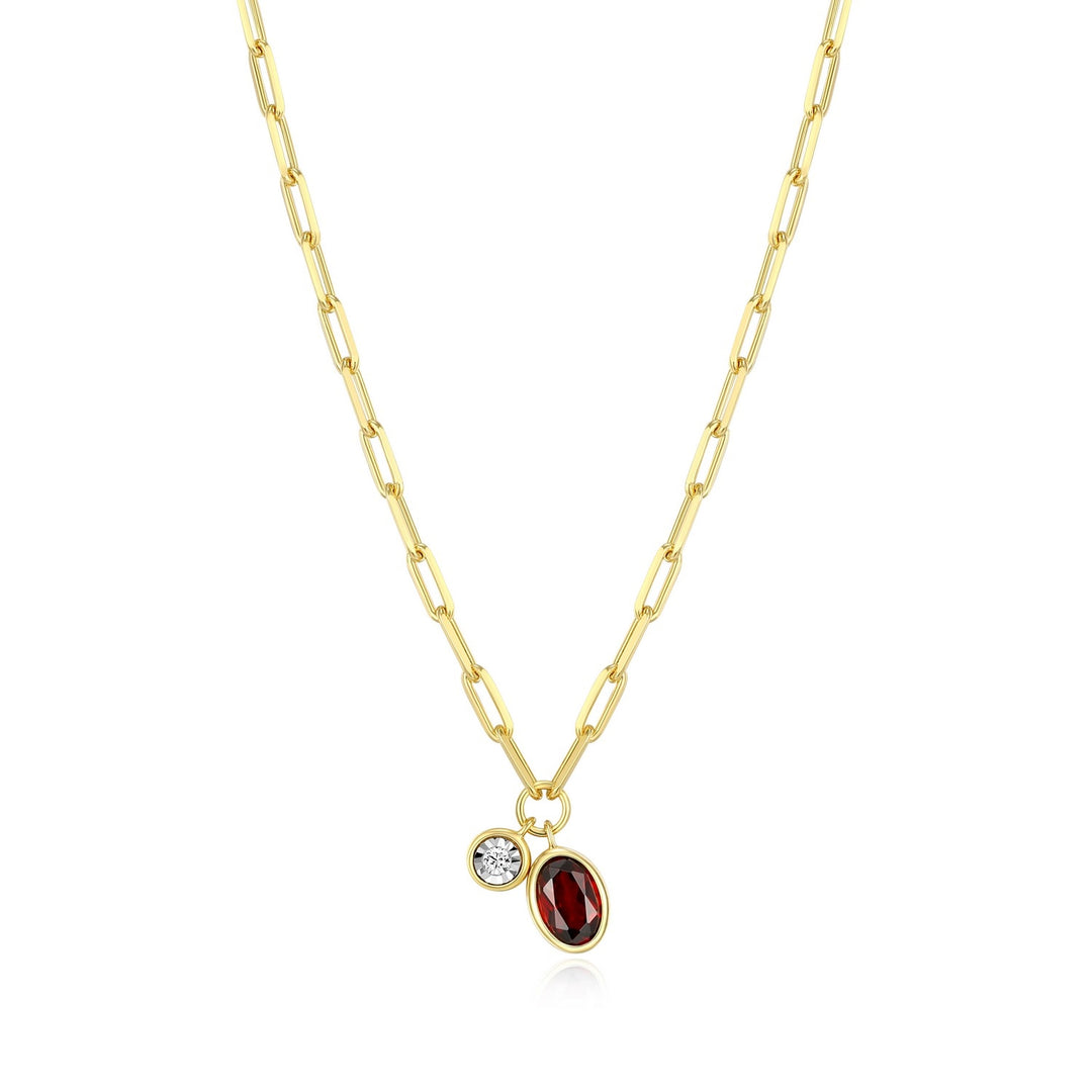 "M" January birthstone, gold-p