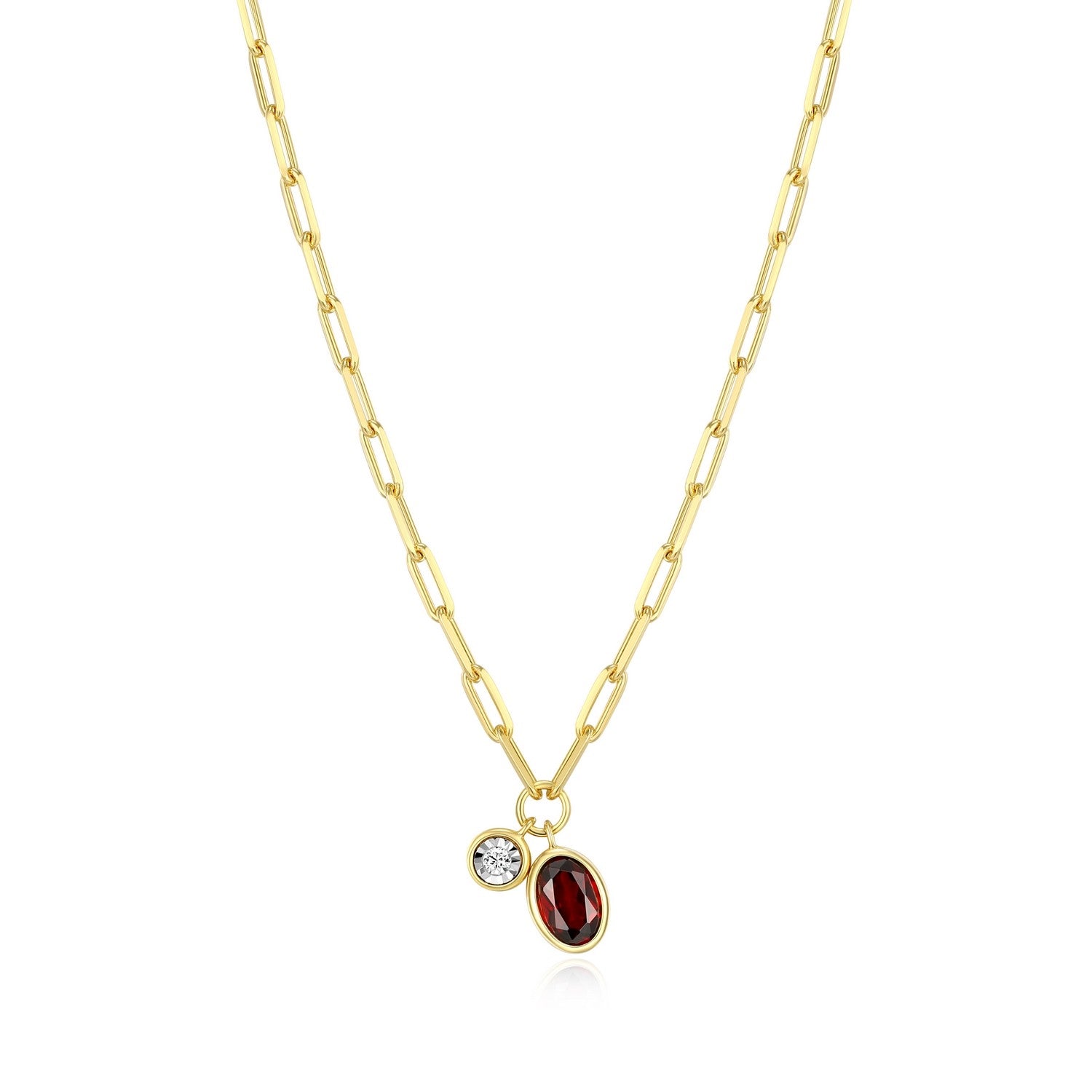 "M" January birthstone, gold-p