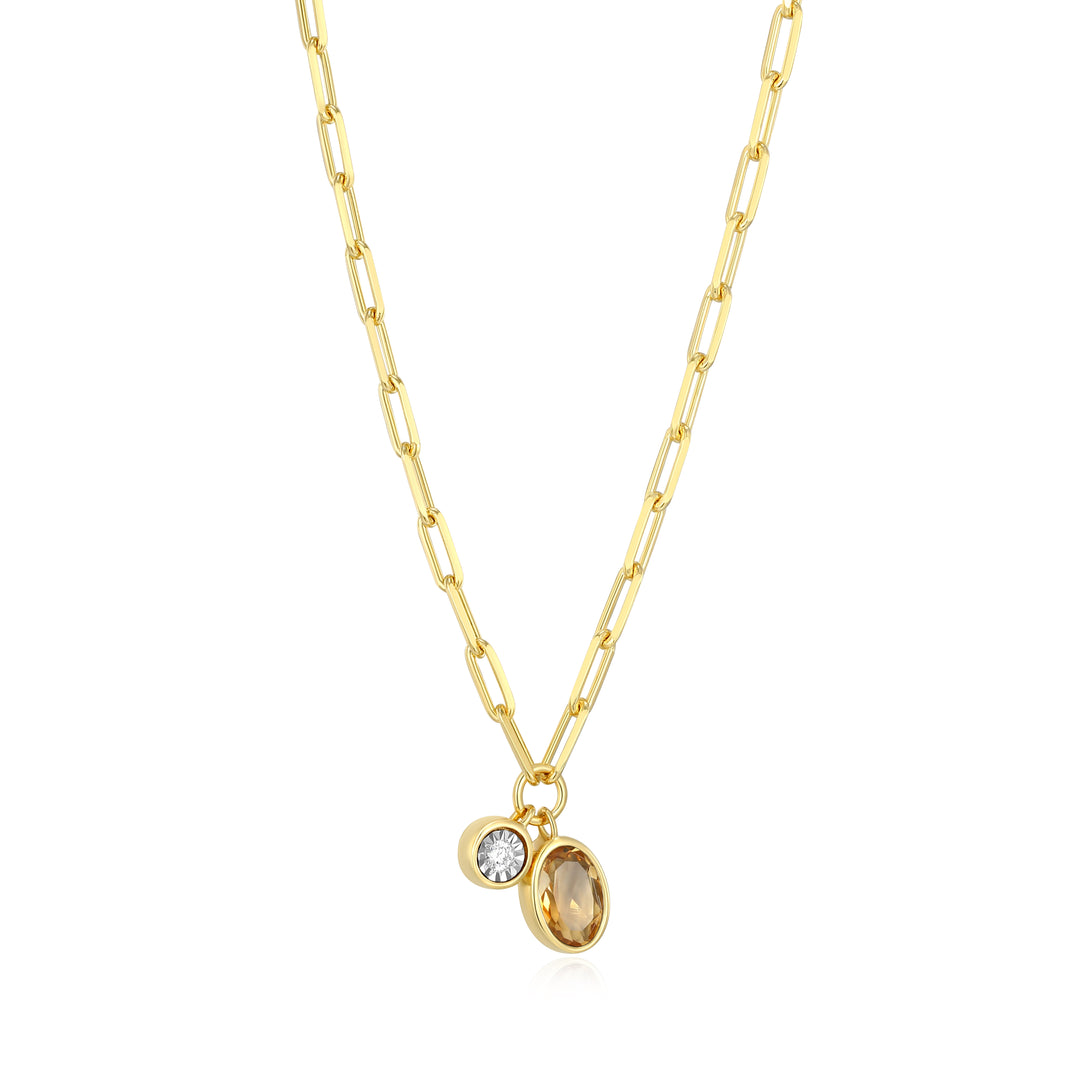 "M" November birthstone, gold-