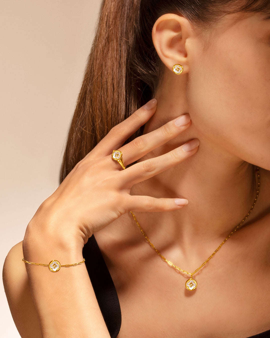 Bliss Gold-Plated 11mm Mother-of-Pearl Clover Pendant by Charles Garnier