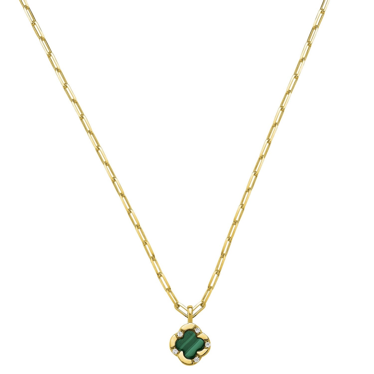 Bliss Gold-Plated Malachite Clover Paperclip Necklace by Charles Garnier