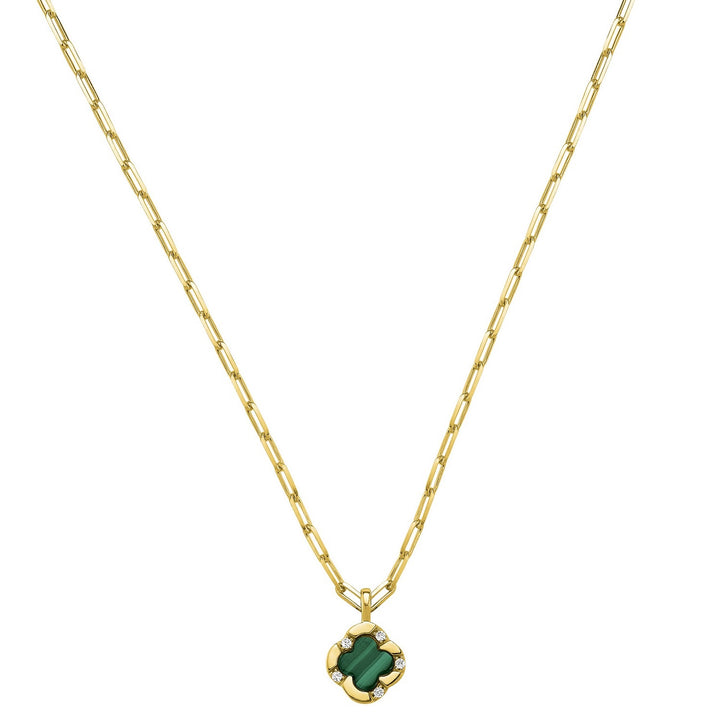 Bliss Gold-Plated Malachite Clover Paperclip Necklace by Charles Garnier