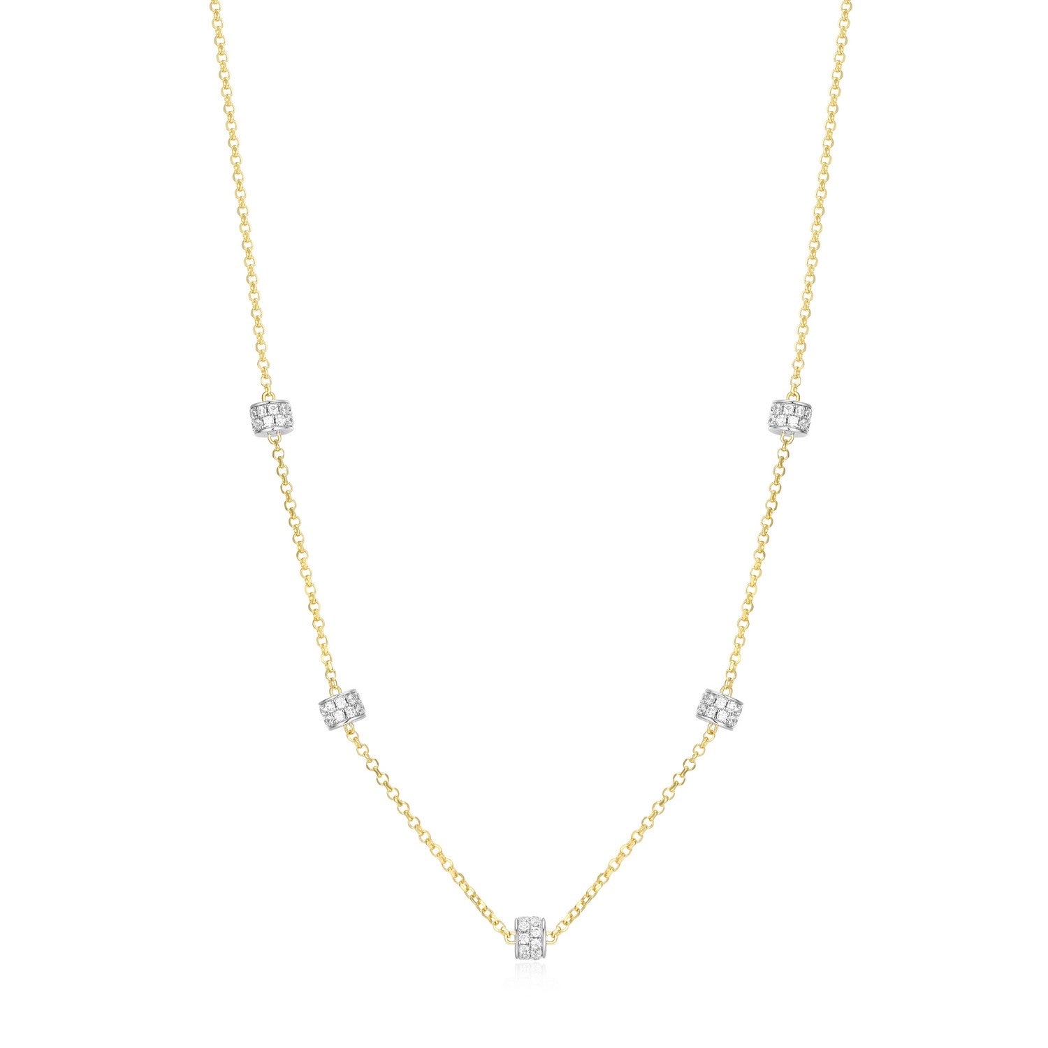 Two-Tone Sterling Silver Rondelle Station Necklace with Diamondlite Accents