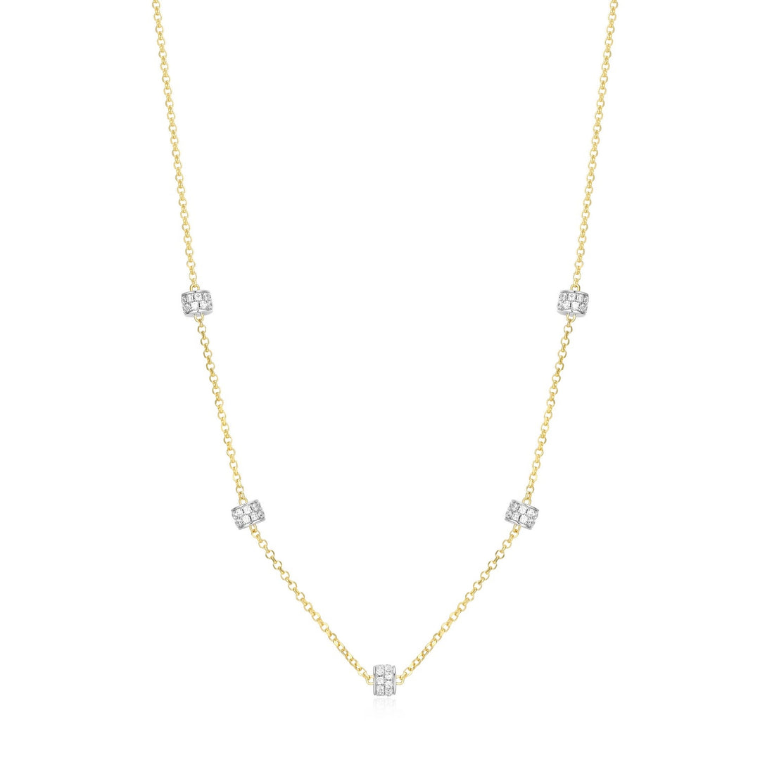 Two-Tone Sterling Silver Rondelle Station Necklace with Diamondlite Accents