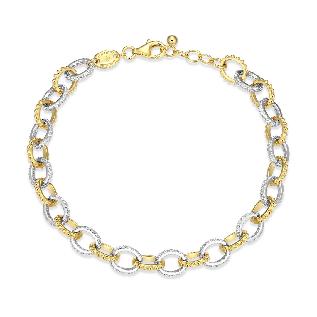 7mm Textured Oval Link Mixed-Metal Bracelet by Charles Garnier