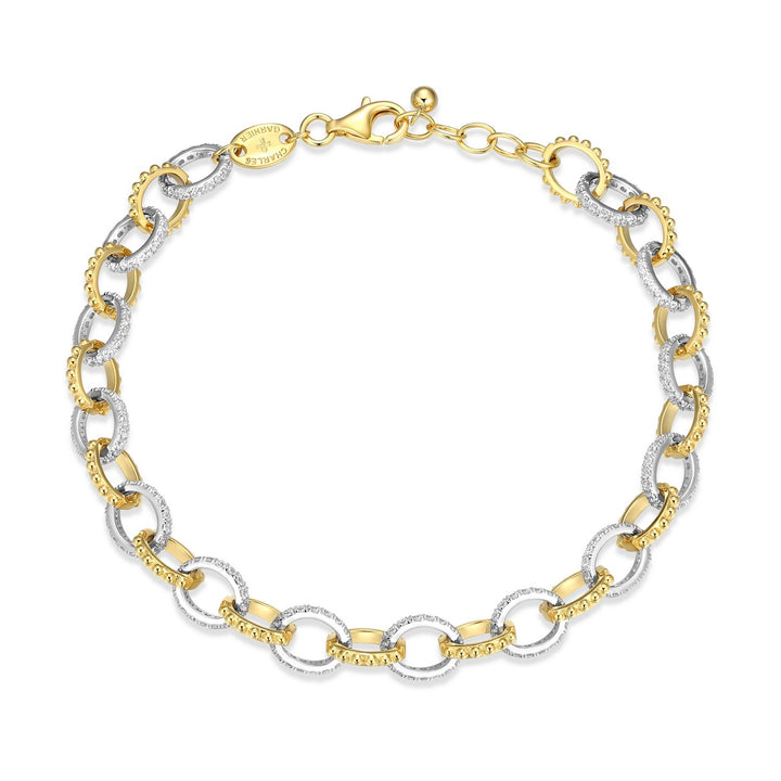 7mm Textured Oval Link Mixed-Metal Bracelet by Charles Garnier