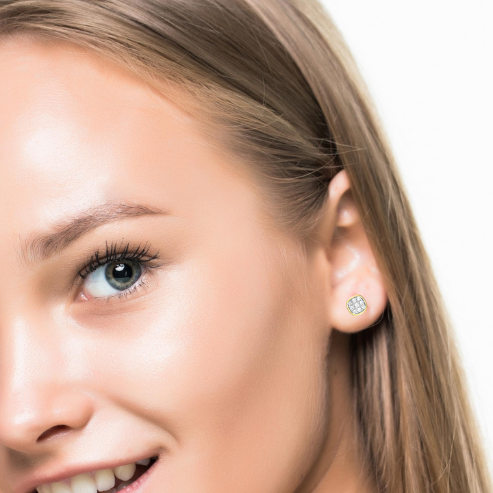 Pave Cushion Stud Earrings, 0.10tdw