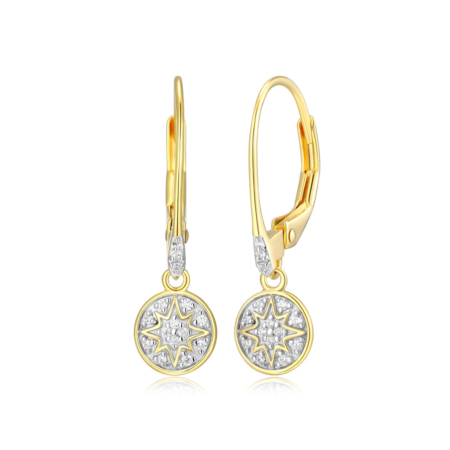 "M" Lab-Created Diamond Two-Tone Starburst Leverback Earrings