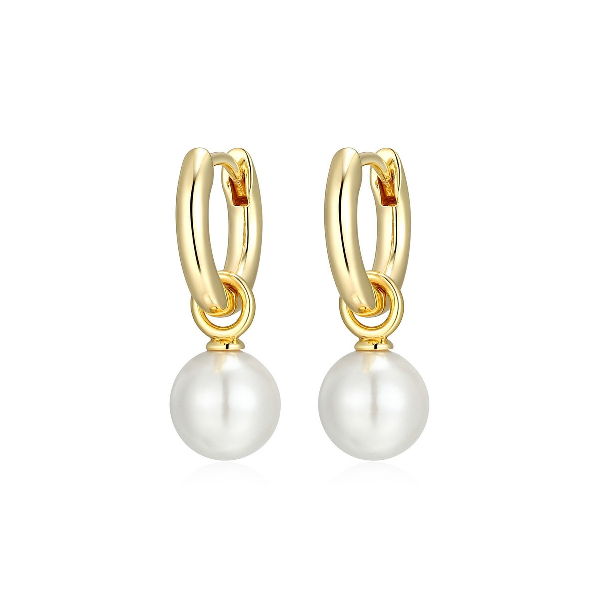 10mm Huggie Hoop Earrings with Pearl Drop