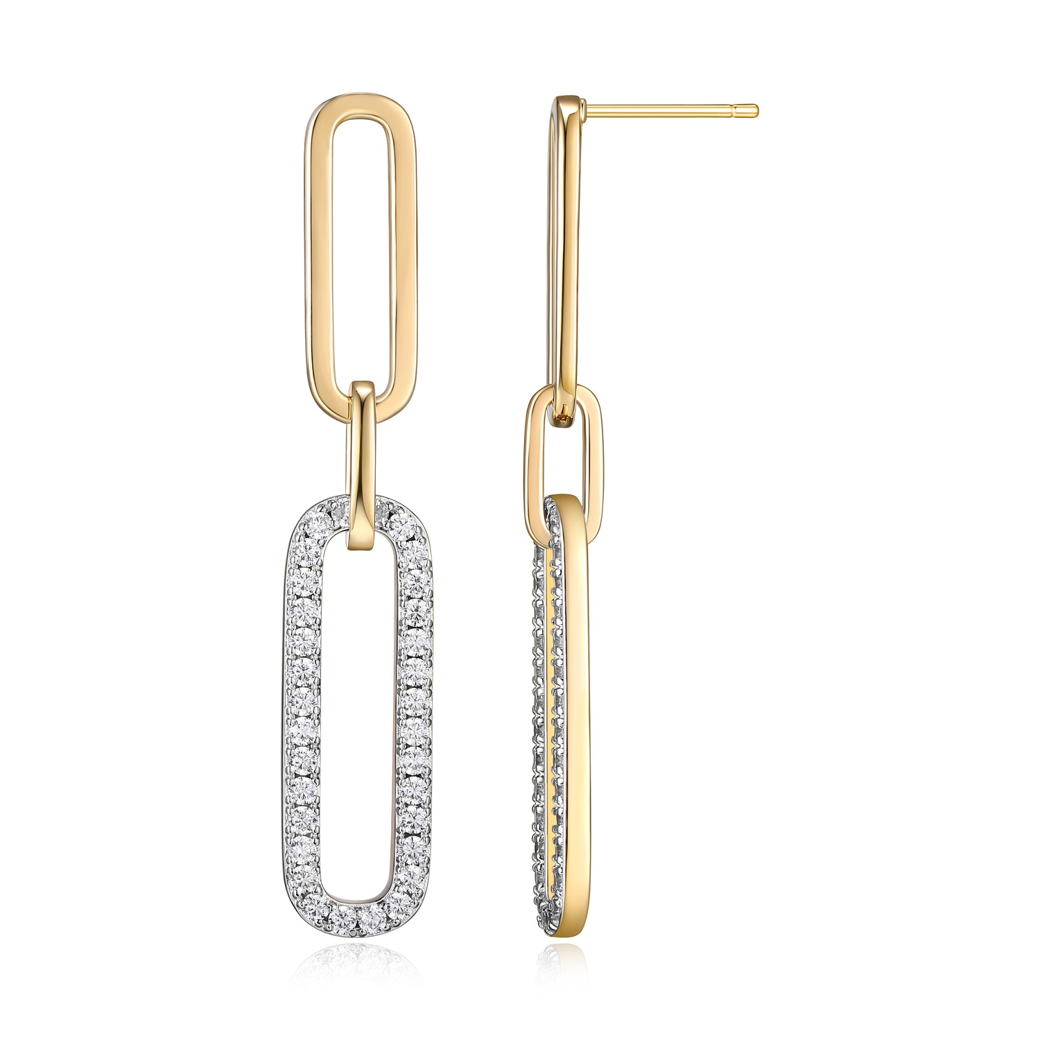 Gold-Plated Sterling Silver Paperclip Dangle Earrings with Cubic Zirconia